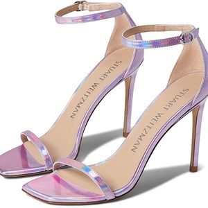 Stuart Weitzman Nudistcurve Holographic Metallic Iridescent Pink & Purple Heels